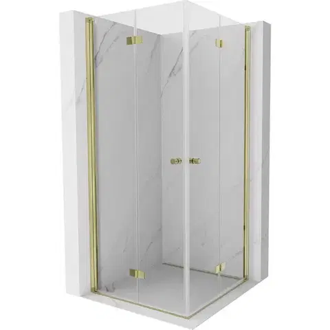 Sprchovacie kúty MEXEN/S - Mist-F Duo sprchovací kút skladacie dvere 100 x 100, transparent, zlato 8A6-100L-100P-50-00