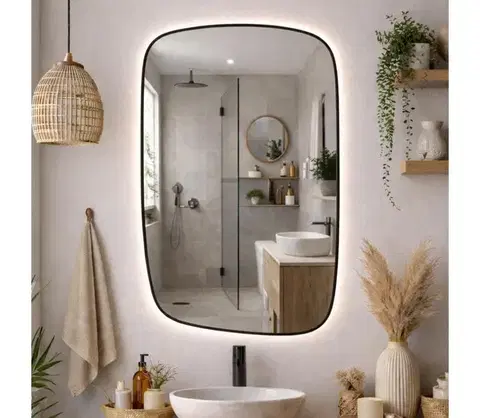 Kúpeľňové zrkadlá Baltica Design-LED Zrkadlo s podsvietením STONE CALM 15W/230V 4500K 90x60 cm IP65 čierna 5904107932620
