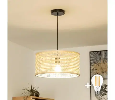 Svietidlá BRILAGI - LED luster na lanku CERIA BOHO 1xE27/40W/230V pr. 40 cm bambus BG3987+EG781161