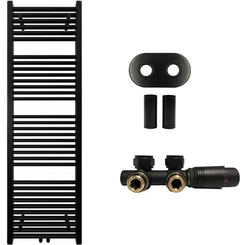 Doplnky do kúpeľne CERANO - Koupelnový radiátorový set Lincoln - ústřední vytápění - středové připojení 50 mm - 484W - černá matná - 1600x500 mm CER-663415