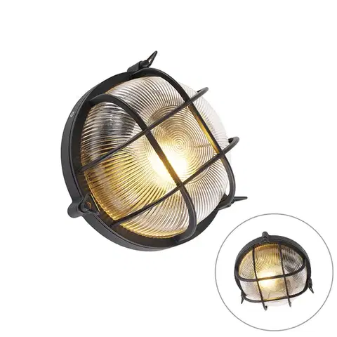 Vonkajšie nástenné svietidlá Priemyselná okrúhla nástenná lampa čierna IP44 - Noutica