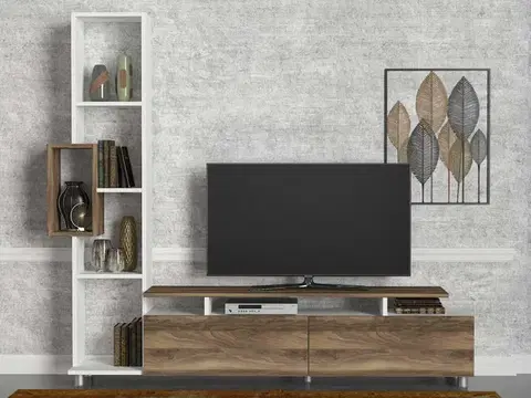 TV stolíky PULIT vysoký TV stolík, biela/orech