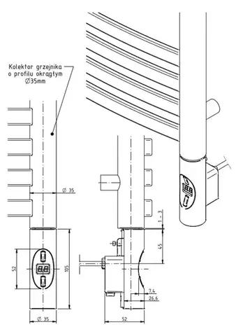 Radiátory do kúpeľne NOVASERVIS - Elektrická vykurovacia tyč 900W čierna GZNEW9BL