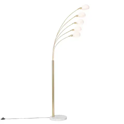 Stojace lampy Dizajnová stojaca lampa mosadz s opálovým sklom 5-svetlo - Sixties Marmo