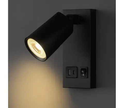 Svietidlá Eurolamp LED Nástenné bodové svietidlo s USB nabíjaním LED/5W/230V čierne 145-22070
