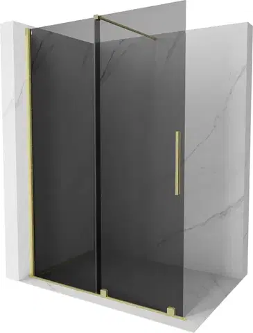Sprchové dvere MEXEN/S - Velar Sprchová zástena posuvná Walk-in 140 x 200, grafit 8 mm, zlato kartáčovaná 871-140-000-43-55