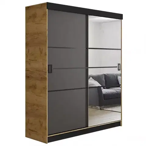 Spálňové šatníkové skrine Skriňa Retro 138 4L craft / Dvierka grafit