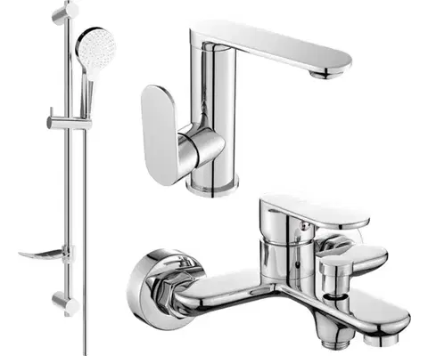 Kúpeľňové batérie MEXEN/S - Milo DF05 SET umývadlová batéria + vaňová s príslušenstvom, chróm 713053DF05-00