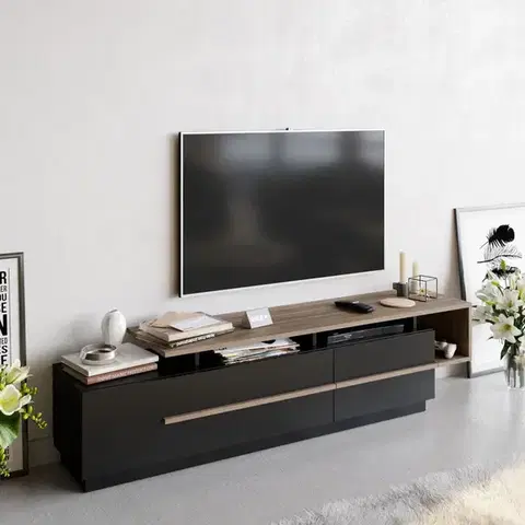 TV stolíky TV stolík Pia - Black, Walnut