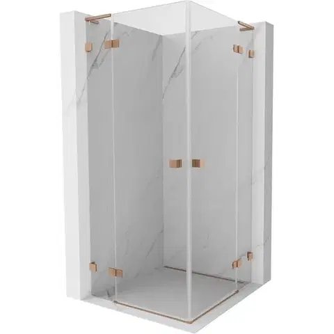 Sprchovacie kúty MEXEN/S - Lunar L Duo sprchovací kút dvere krídlové 105 x 105, transparent, meď kartáčovaná 834L-105L-105P-65-00