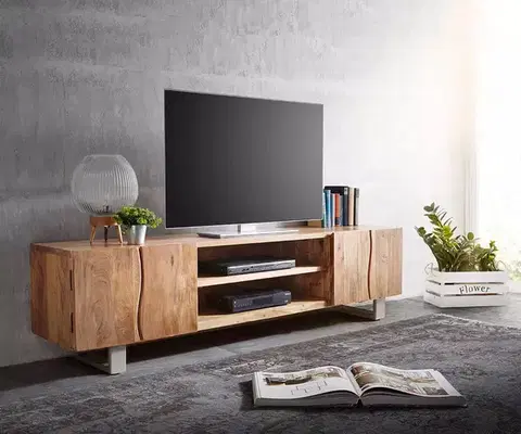Televízne stolíky DELIFE TV stolík Live-Edge 200 cm akácia prírodná 4 dvierka 2 priehradky