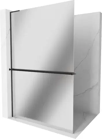 Sprchové dvere MEXEN/S - Kioto+ L Sprchová zástena WALK-IN s poličkou a držiakom uterákov 80 x 200, zrkadlová, čierna 800-080-123-70-50