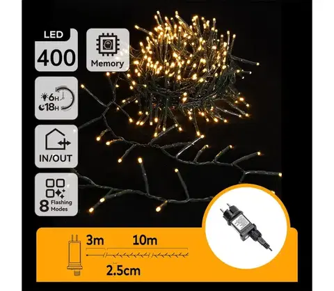LED osvetlenie  B.V.  - LED Vonkajšia  reťaz 400xLED/8 funkcií 13m IP44 teplá biela B103031OC