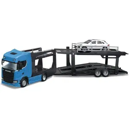 Autíčka a dopravné prostriedky BBurago Bburago 1:43 Kamion Multicar Carrier Scania 770S Blue + Porsche Macan
