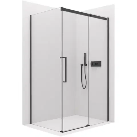 Sprchovacie kúty CERANO - Sprchovací kút Lantono L/P - 8 mm - Soft-Close - čierna matná, transparentné sklo - 130x90x195 - posuvný CER-433166