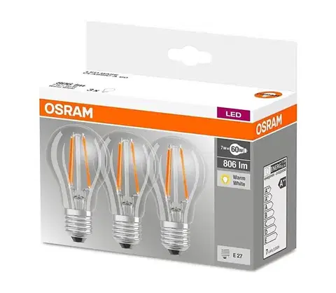 LED osvetlenie SADA 3x LED Žiarovka VINTAGE E27/7W/230V 2700K - Osram 4058075819290