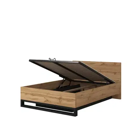 Manželské postele HELL S 50 posteľ 140 cm s výklopným roštom, dub Wotan / čierna 