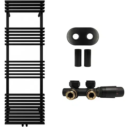 Doplnky do kúpeľne CERANO - Kúpeľňový radiátorový set Luigi - ústredné vykurovanie - stredové pripojenie 50 mm - 713W - čierna matná - 1600x500 mm CER-663439