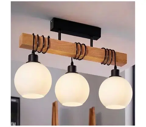 Svietidlá BRILAGI - Prisadený luster WOOD GLASS 3xE27/60W/230V borovica/čierna/biela EG44074+3xNSTK7432