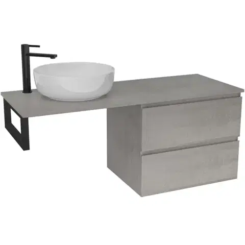 Kúpeľňový nábytok CERANO - Kúpeľňová skrinka Carole - betónovo šedá + doska pod umývadlo Navira Slim - 18 mm + konzola čierna - 120x46x49,8 CER-606096