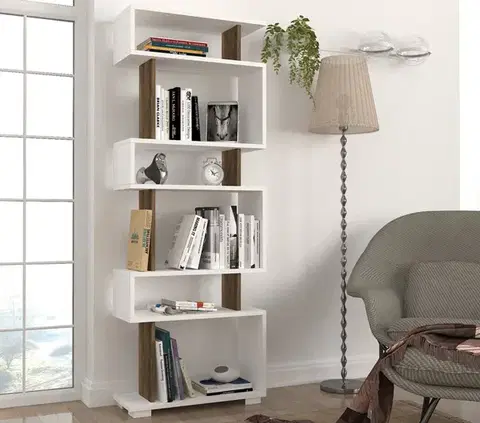 Knižnice Knižnica Blok - White, Walnut