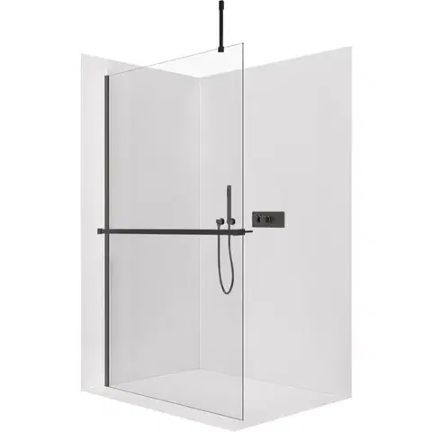 Držadlá k vani CERANO - Sprchová zástěna Walk-in Onyx Top Cube L/P - 10 mm - hranatá vzpěra + polička/držák na ručníky - černá matná, transparentní sklo - 160x200  CER-8050BD8466