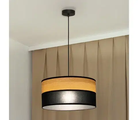 Svietidlá  Závesný luster ALBA na lanku 1xE27/15W/230V, pr. 45 cm, čierna/hnedá W-KM 4525/1 BK+WOOD+BK