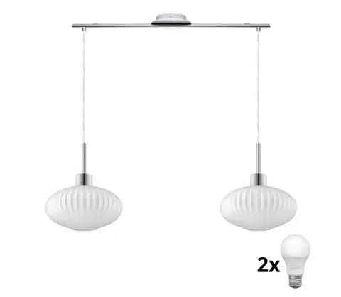 Svietidlá Eglo LED luster na lanku HARMA 2xE27/60W/230V matný chróm/biela 1xEG32519+2xNSLA55473