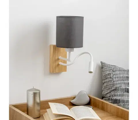 Svietidlá Brilagi - LED Nástenná lampa NUBILA WOOD 1xE27/25W/230V + LED/3W dub/antracit BG1565+BG1574