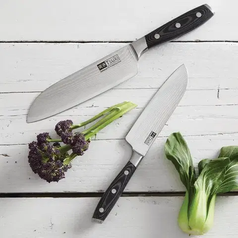 Kuchynské nože Tsuki nôž z damaškovej ocele 18 cm - Santoku