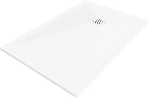 Vane MEXEN/S - Stone+ obdĺžniková sprchová vanička 140 x 80, biela, mriežka biela 44108014-W