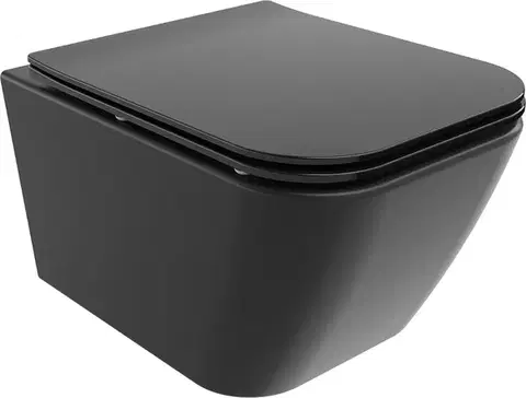 Záchody MEXEN - Madox Závesná WC misa Rimless vrátane sedátka s slow, Duroplast, čierna mat 30154070