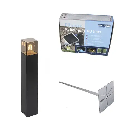 Zahradne stlpove lampy Stojanové vonkajšie svietidlo čierne 50 cm IP44 s efektom dymového skla - Dánsko