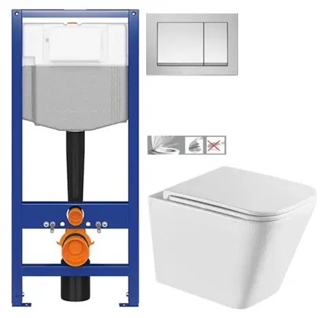 Závesné wc sety CERSANIT predstenový inštalačný systém s tlačidlom chrom K97-509 + WC INVENA FLORINA /VÍROVÉ SPLACH/ WITH SOFT  se sedlem RIMLESS K97-526 509 FL1