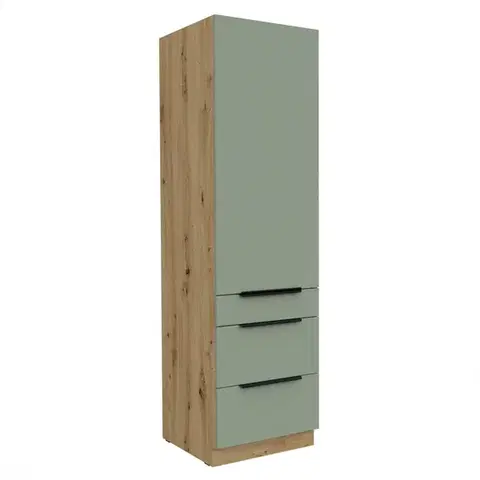 Kuchynské dolné skrinky KONDELA Arsany 60 DKS-210 3S1F potravinová skriňa aquamarine / dub artisan