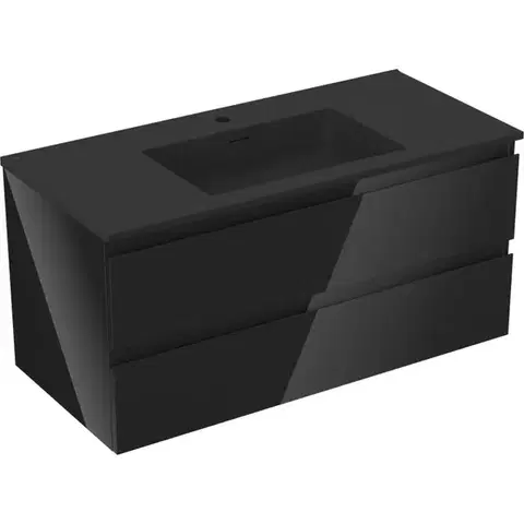 Kúpeľňový nábytok MEXEN/S - Orio kúpeľňová skrinka 100 cm s umývadlom Otis, 2 zásuvky, čierna lesk/čierna mat 91A10-10047-2-BFF70-W18M71
