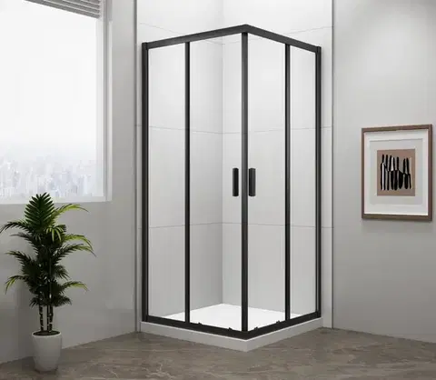 Sprchové dvere POLYSAN - EASY BLACK štvorcová sprchová zástena 800x800, číre sklo EL5215B