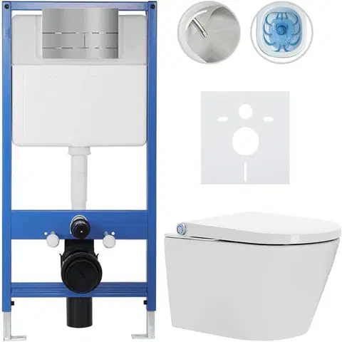 Záchody CERANO - Kompletní WC set Profi/Cronus Standard - bílá lesklá - WC tlačítko Line/Nerez - předstěnová instalace - 59,3x38,4  CER-259512