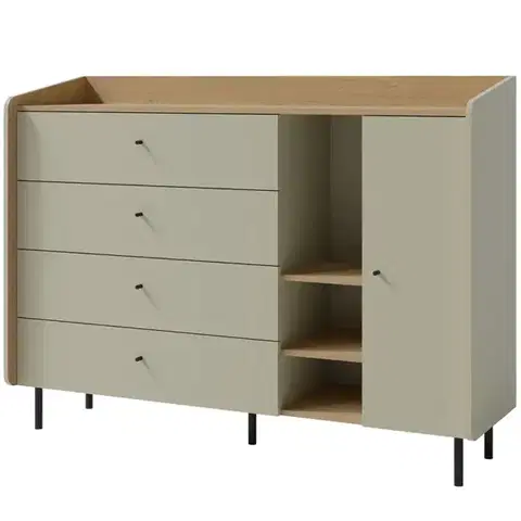 Komody do spálne Komoda Alessio AE7 4S1D Eukalyptus/Dub Baltic