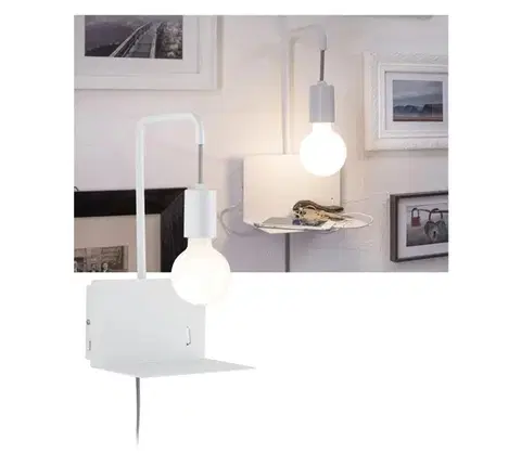 Svietidlá Paulmann 79812 - 1xE27/40W Nástenné svietidlo CALVANI s policou a USB, 230V, biele 79812