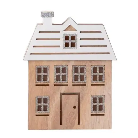 Ostatné vianočné dekorácie Kinekus Dekorácia domček LED 13x2,5x16 cm drevo prírodno biely