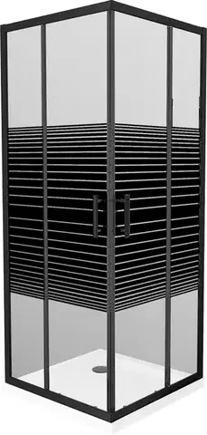 Vane MEXEN/S - Rio sprchovací kút štvorec 90x90, pruhy, čierna + biela vanička so sifónom 860-090-090-70-20-4010B