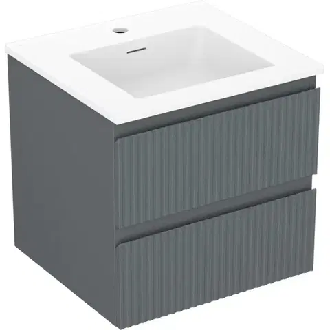 Kúpeľňový nábytok MEXEN/S - Rivel kúpeľňová skrinka 50 cm s umývadlom Otis, 2 zásuvky, reliéf, grafit mat/biela mat 91A20-05047-2-BFF66-W18M01
