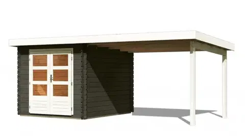 Drevené Drevený záhradný domček BASTRUP 4 s prístavkom Lanitplast