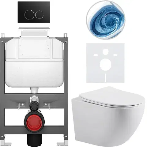 Záchody CERANO - Kompletný WC set Basic/Cesso - biela lesklá - WC tlačidlo Dualo/Čierna - ovládanie zhora - predstenová inštalácia - 49x36 CER-8050BD85975