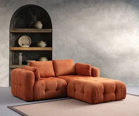 Sedacie súpravy Rohová sedacia súprava / Rohová pohovka Amaris 2 Seater With Pouffe - Orange