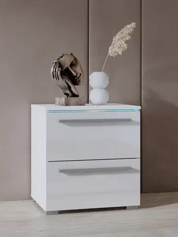 Nočné stolíky ASIA nočný stolík s podsvietením, biela/biele sklo