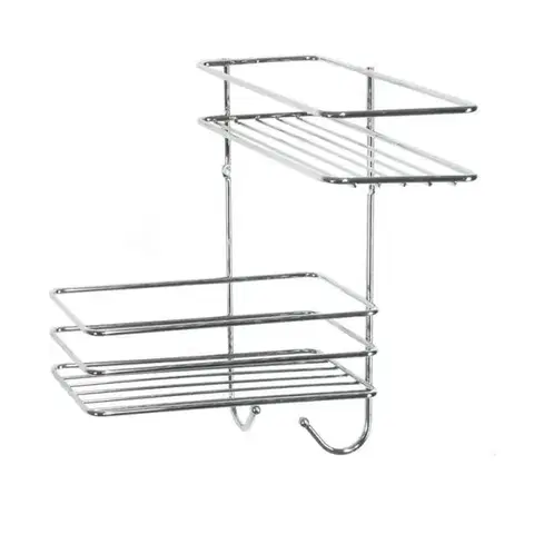 Kúpeľňový nábytok Kinekus Polička kúpeľňová 2-poschodová + 2 vešiaky, drôt 26,5x26,5x31cm