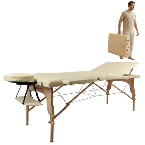 Masážne stoly a stoličky Masážne lehátko inSPORTline Japane 195x70x62-84 cm 3-dielne drevené krémovo žltá