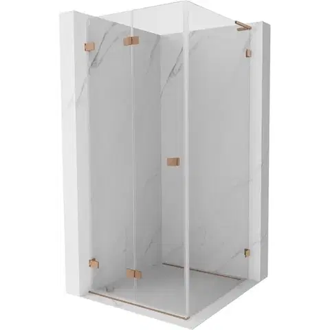 Sprchovacie kúty MEXEN/S - Lunar-F L sprchový kút skladacie dvere ľavá 100 x 100, transparent, meď kartáčovaná 836L-100-100-65-00-L